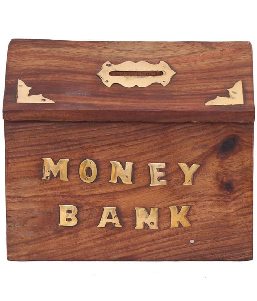 SWH - Wood Brown Piggy Bank ( Pack of 1 )