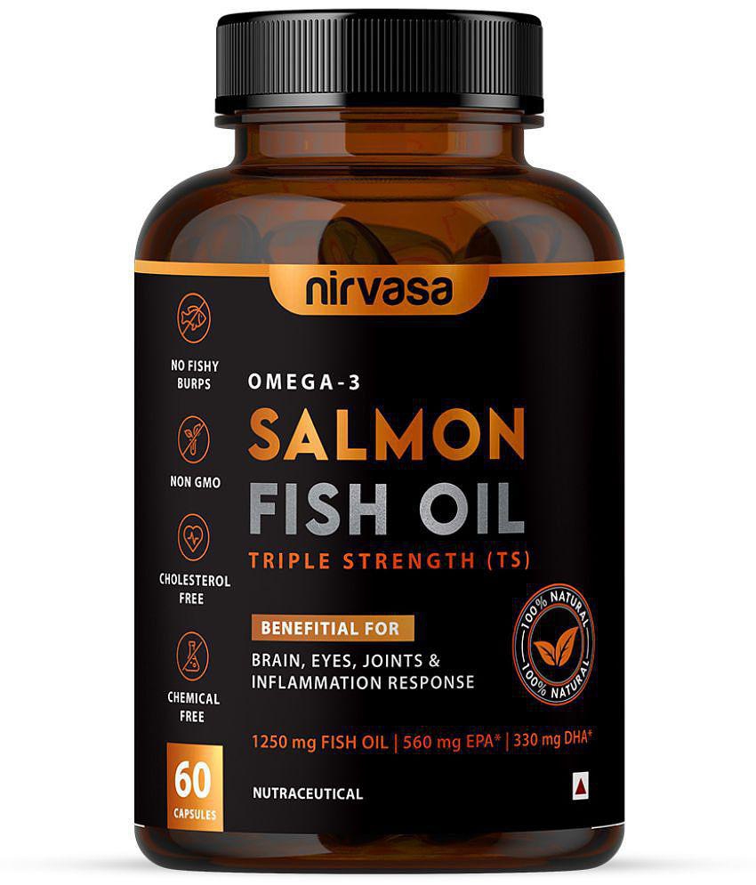 Nirvasa Salmon Fish Oil Triple Strength Softgel Capsule, for Healthy Heart, Brain and Eyes, enriched with Fish Oil 1250mg (1 X 60 Softgel Capsule)