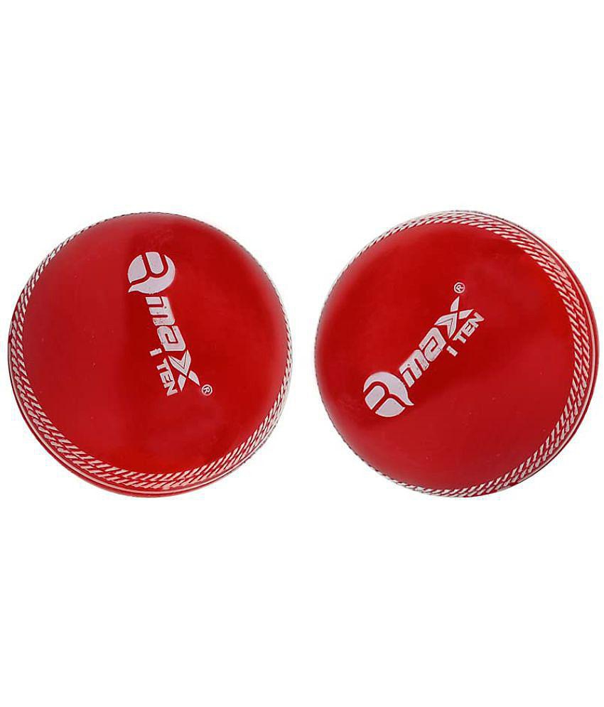 Rmax i-10 PVC Cricket Ball for Practice, Training, Matches for All Age Group (Knocking Ball, Hard Shot Ball, i-10 Soft Ball) (RED, Pack of 2) - M(Youth)