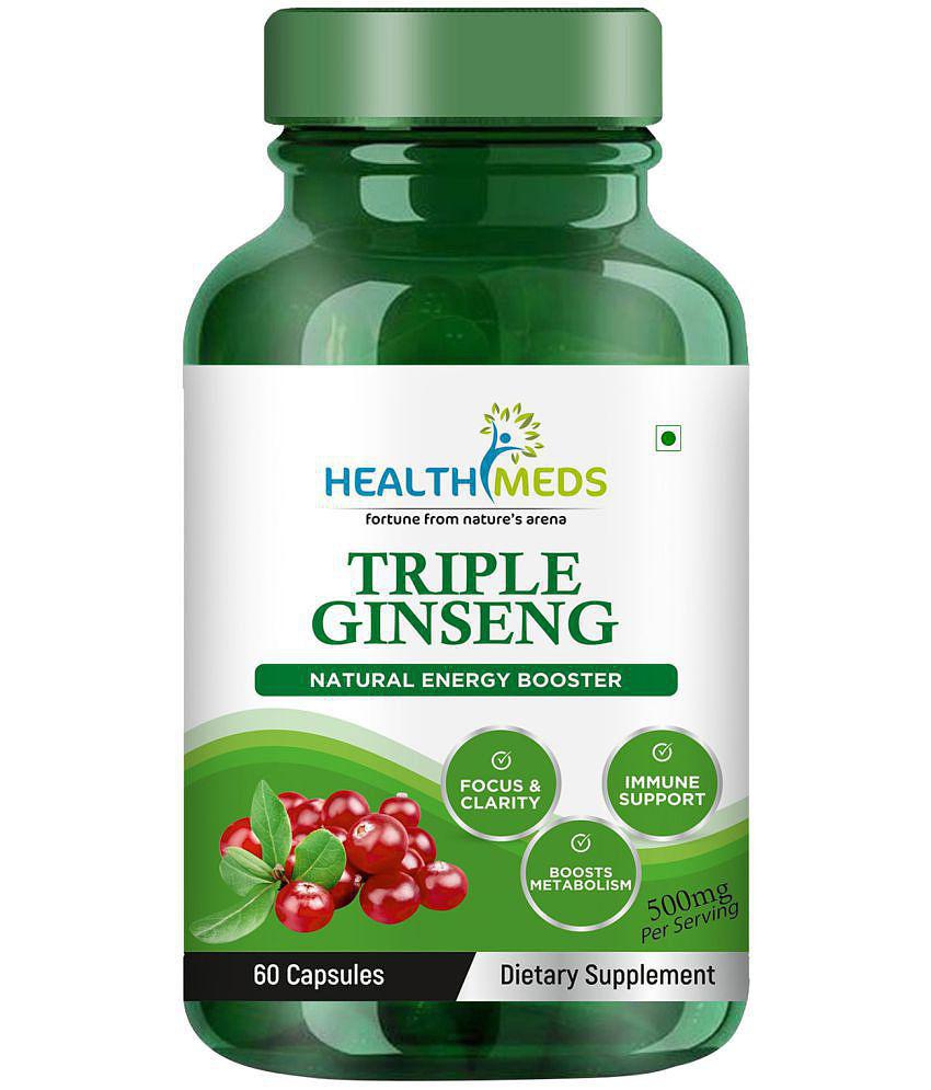 HEALTHMEDS Triple Korean Red Ginseng Root Extract Dietary Supplement For Men - 500mg/Serving 60Veg Capsules (Pack of 1)