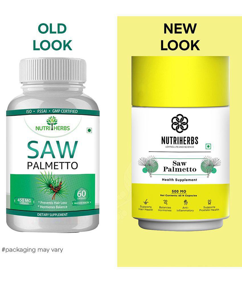 Nutriherbs Saw Palmetto Extract 500 mg100% Natural & Pure - 60 Capsule | For Hair Growth and Prevents Hair Loss