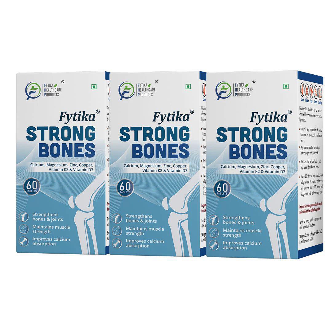 Fytika Strong Bones - Bone Health Supplement, Supports Bone Health, 1000 MG Calcium, Vitamin D3, Magnesium, Zinc, For Men, Women - Pack of 3 ( 180 Tabs )