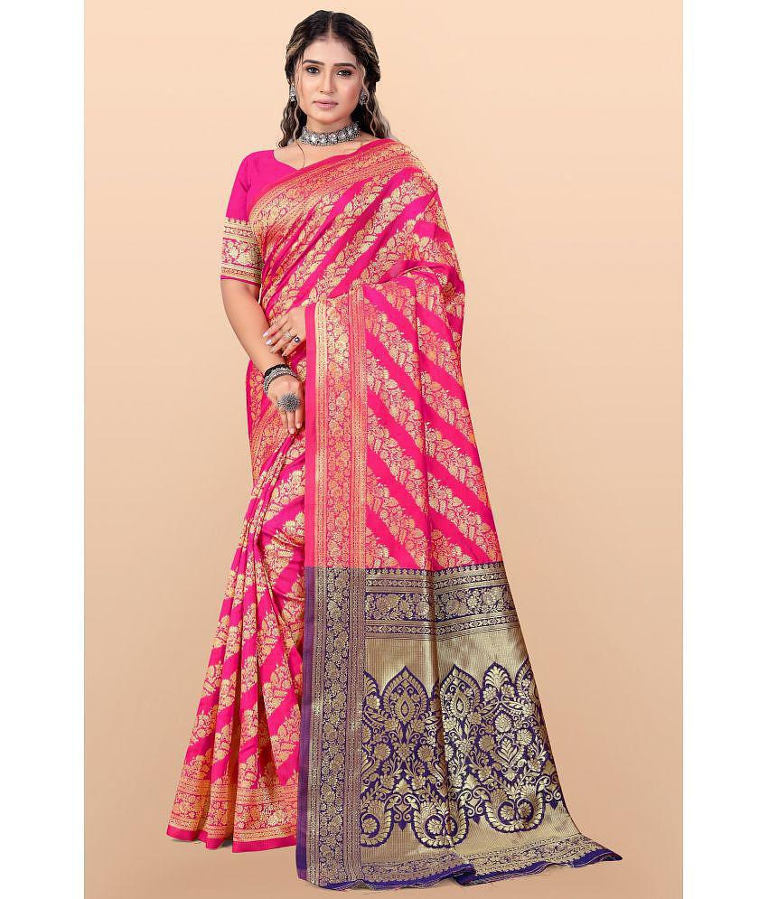 LEELAVATI - Pink Banarasi Silk Saree With Blouse Piece ( Pack of 1 ) - Pink