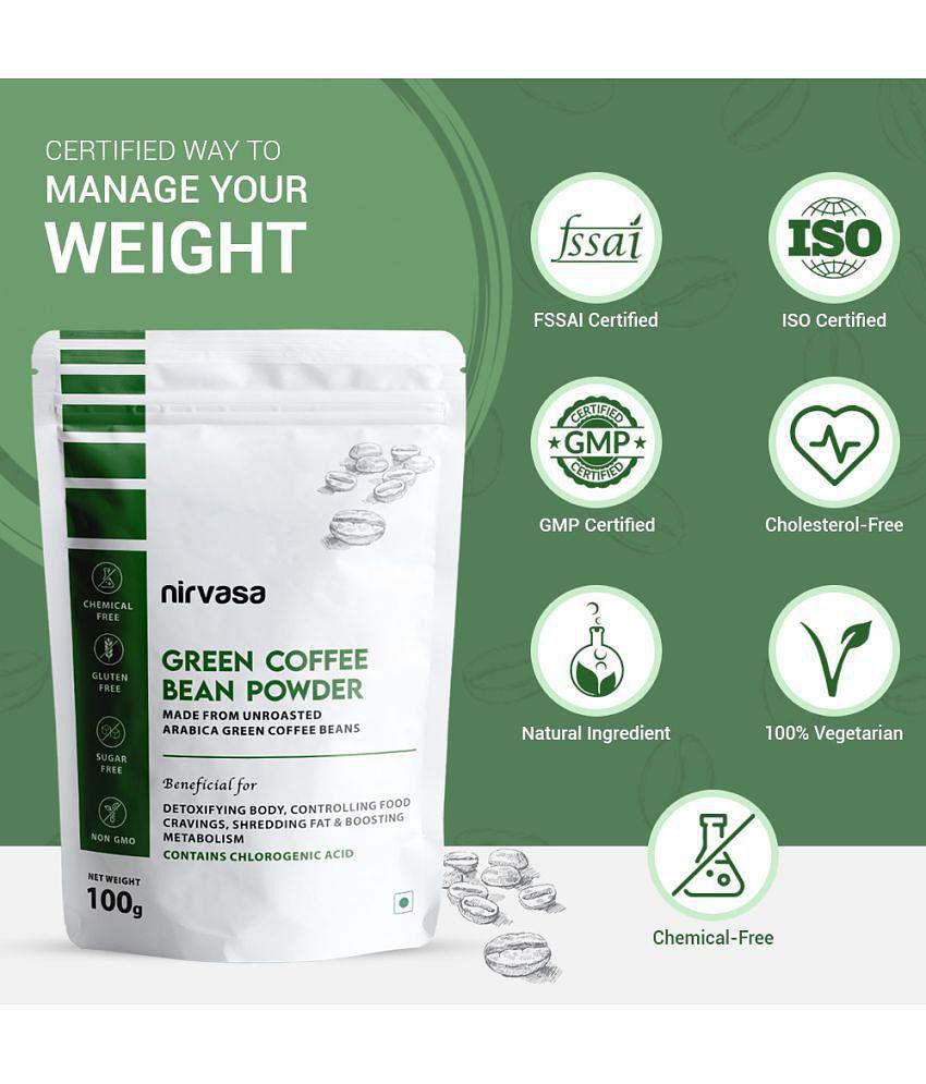 Nirvasa Green Coffee Powder, For Weight Management, enriched with Raw Unroasted Arabica Green Coffee Powder, Vegan, Sugar Free, NON-GMO 2B (2 X 100g)