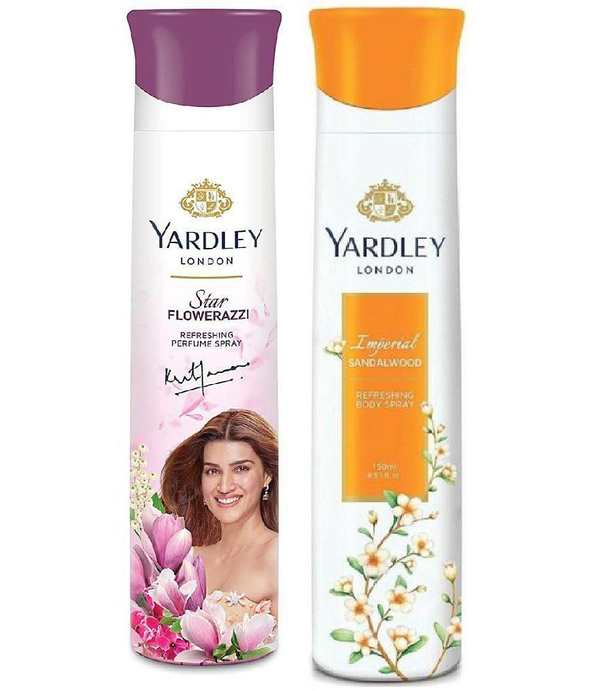 Yardley London - 1 FLAWERAZZI & 1SANDALWOOD 150ML EACH , Deodorant Spray for Women 300 ml ( Pack of 2 )