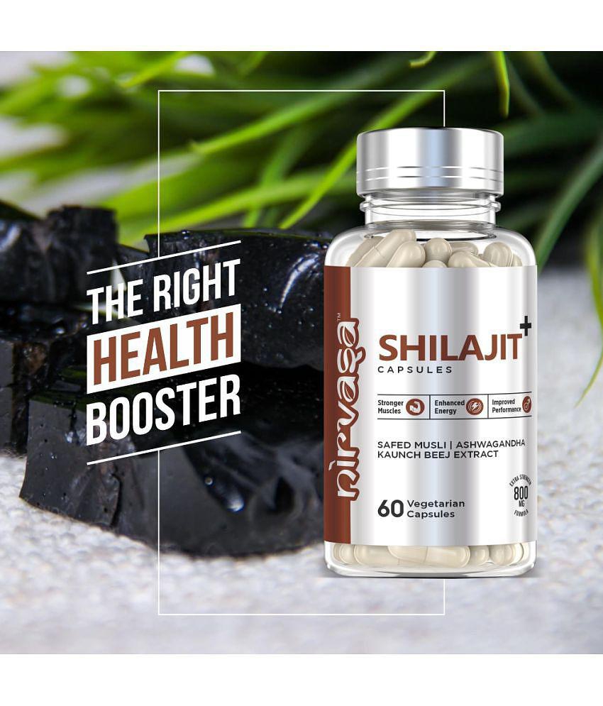 Nirvasa Pure Shilajit for Vigour & Vitality, enriched with Shilajit, Safed Mulsi, Aswagandha and Kaunch Beej Extract (2 X 60 Cap)