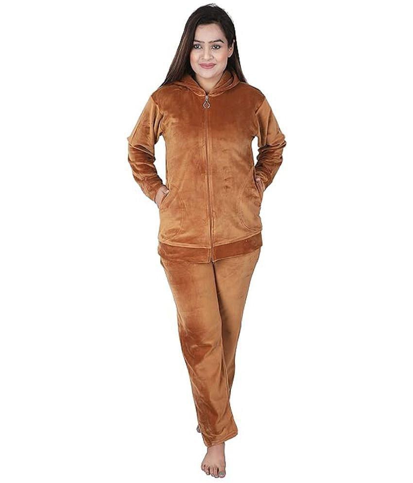 Whyme Fashion Tan Cotton Blend Solid Tracksuit - Pack of 1 - None