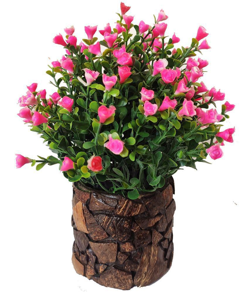 BAARIG - Pink Rose Artificial Flowers With Pot ( Pack of 1 )