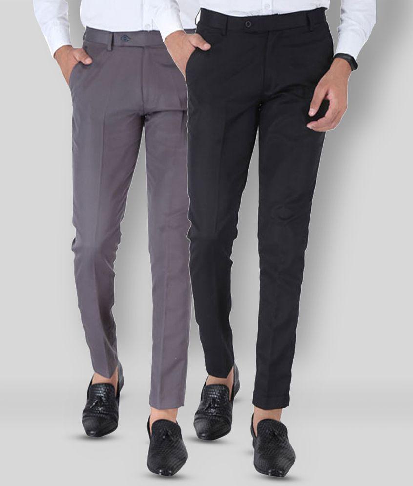 SREY - Grey Polycotton Slim - Fit Men's Chinos ( Pack of 2 ) - None