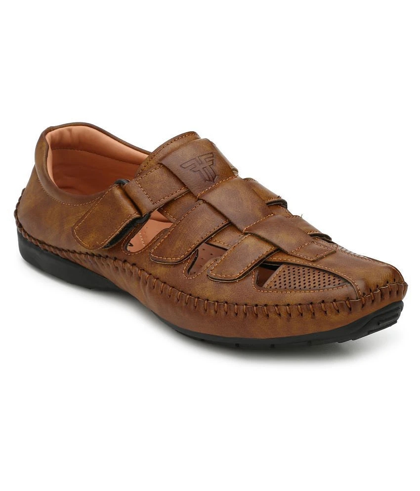 Trendy Men Fashion Victim Tan Faux Leather Sandals - 13 2025 at ShopCircuit | ONDC