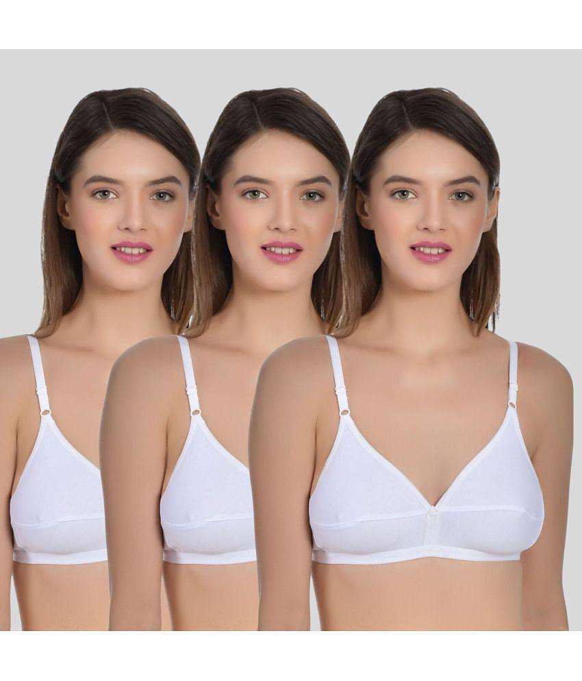 AIMLY - White Cotton Non Padded Women's T-Shirt Bra ( Pack of 3 ) - None