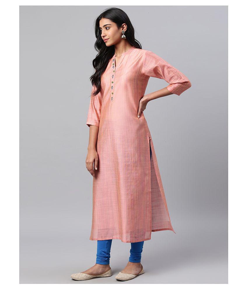 KSUT Peach Silk Straight Kurti - L