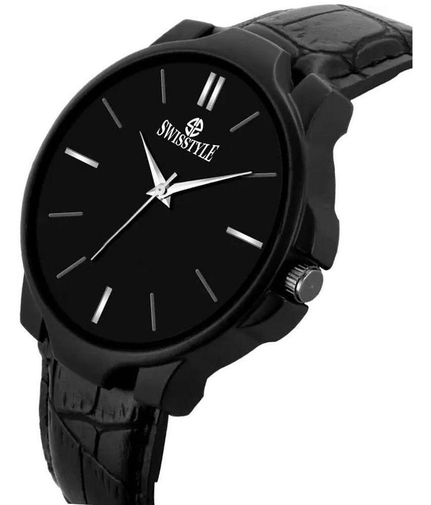 Swisstyle - Black Leather Analog Men''s Watch