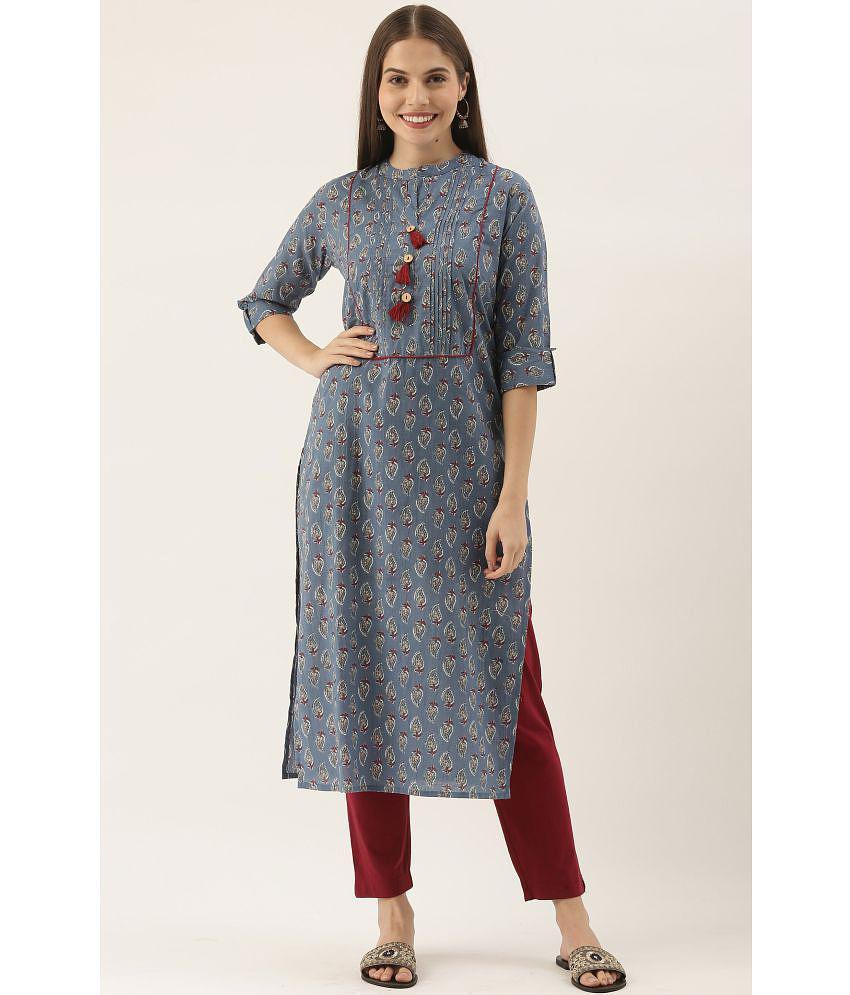 Rajnandini - Blue 100% Cotton Women's Straight Kurti ( Pack of 1 ) - None