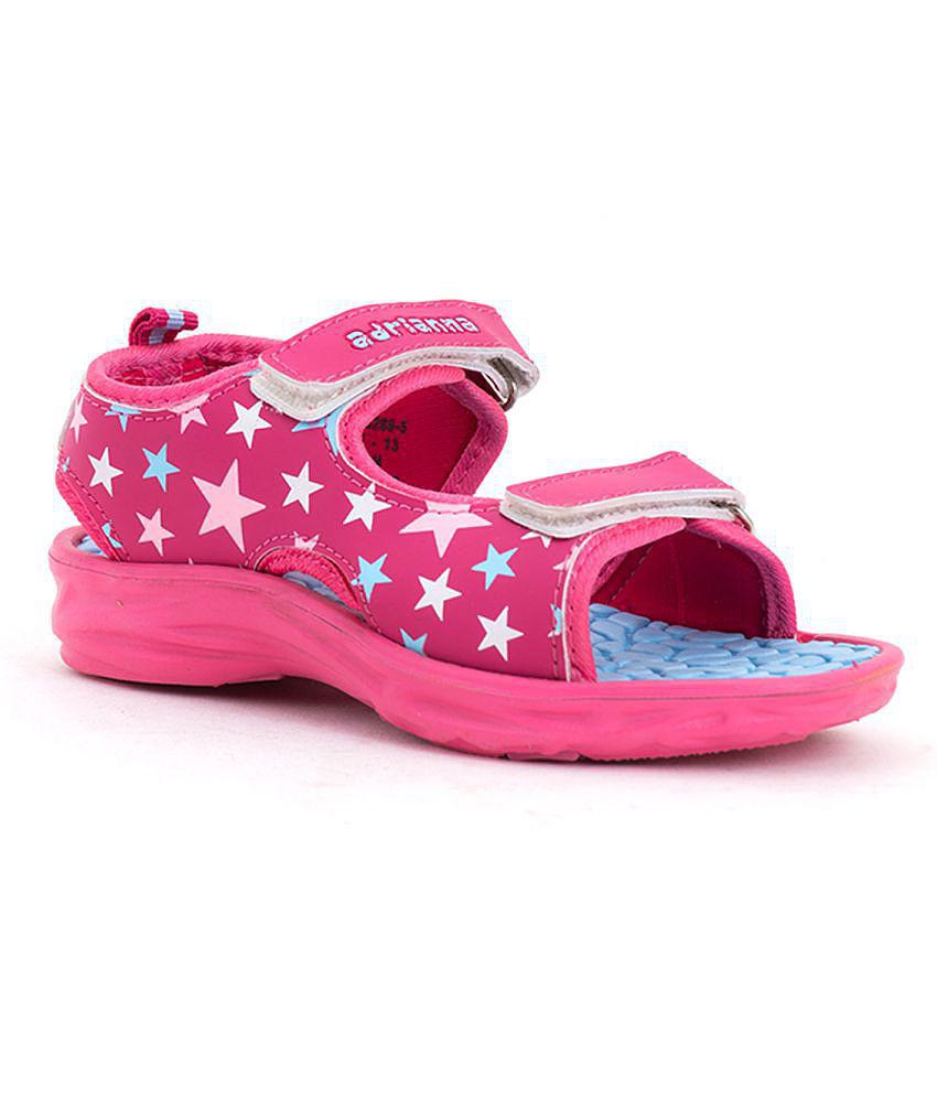 Adrianna By KHADIM Synthetic Leather EVA Sole Print Pink Floaters For Girls - None