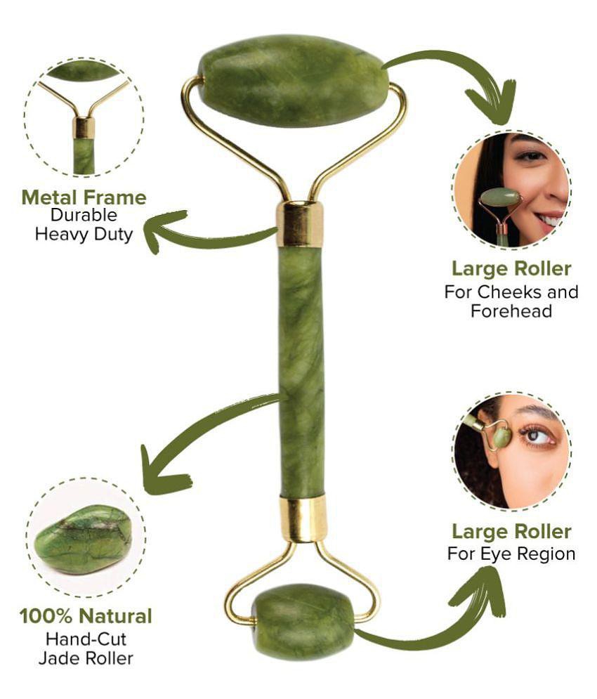 Mars by GHC jade roller with Gua Sha | face toning & serum application| For men & women Massager (Green)