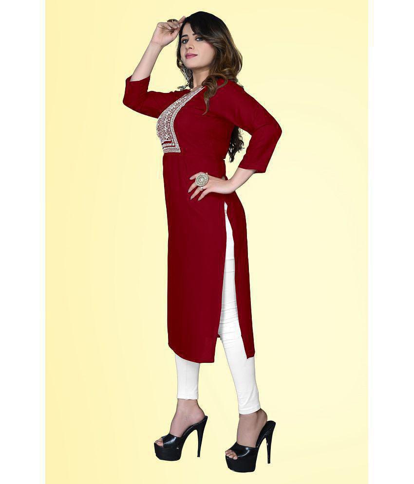 HAYA - Maroon Rayon Women's Straight Kurti ( Pack of 1 ) - 4XL