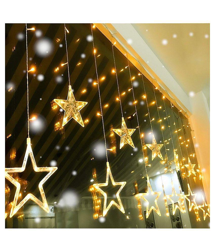 MIRADH 12 Stars 138 LED, 8 Modes Curtain String Lights - Yellow