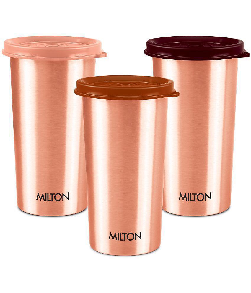 Milton Copper Drinking Water Tumbler with Lid, Set of 3, 480 ml Each, Copper | 100% Leak Proof | Office | Gym | Yoga | Home | Kitchen | Hiking | Treking | Travel Tumbler - Copper