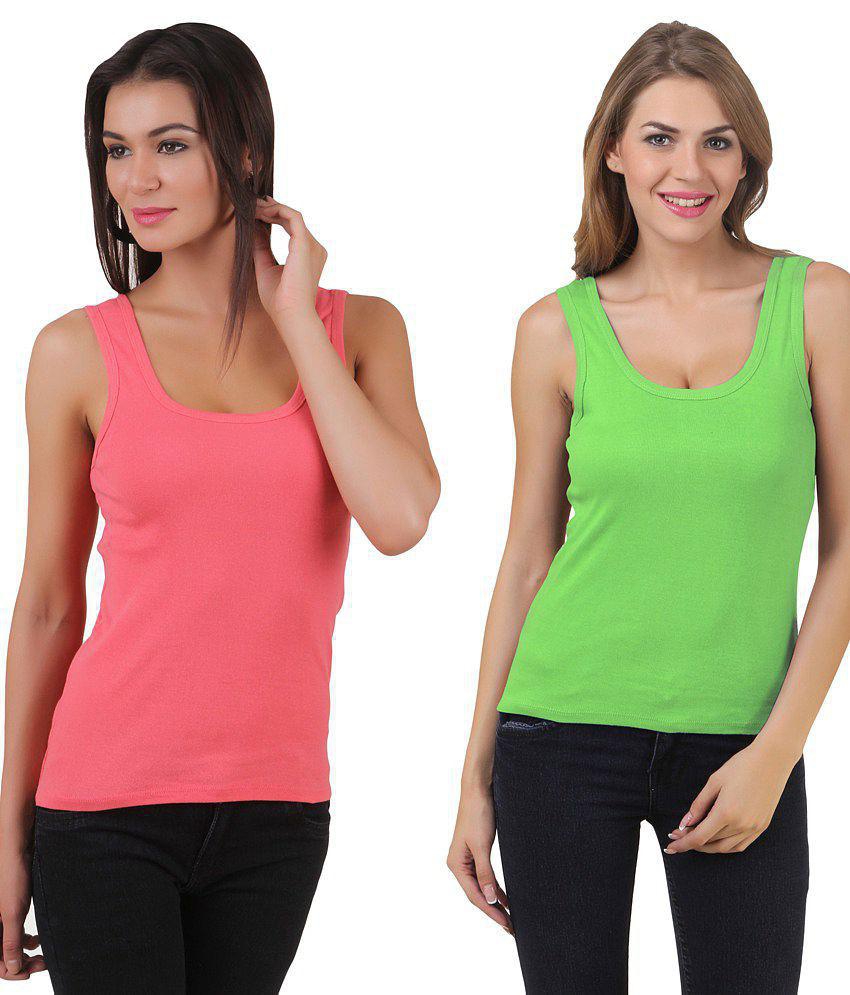 Q-Rious Multi Color Cotton Lycra Camisoles - L