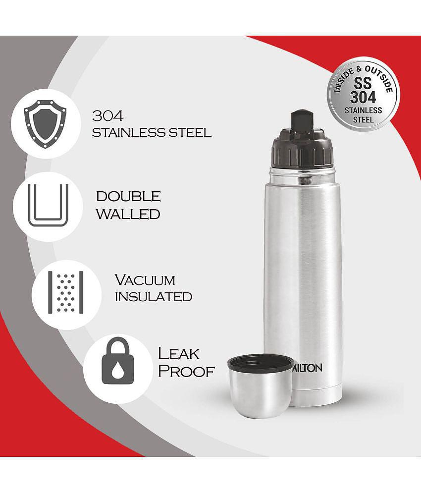 Milton Flip Lid 350 Thermosteel 24 Hours Hot and Cold Water Bottle with Bag, 350 ml, Silver - Silver