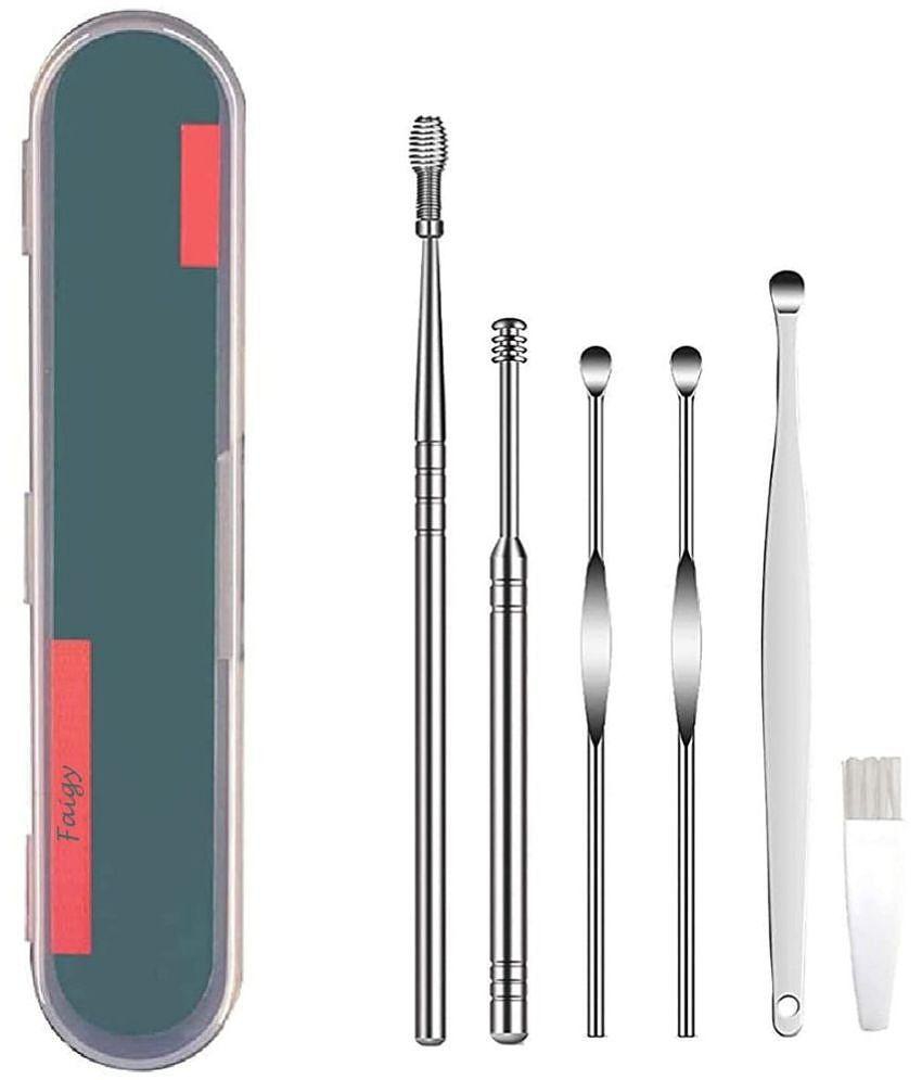 Geeo Stainless Steel Effective Ear Wax Cleaner Kit with a Storage Box - Set of 6 (Silver) | Remover Tool | Comfortable Ear Wax Picker | Ear Wax Cleaner for Baby and Adults | Hygiene Essentia