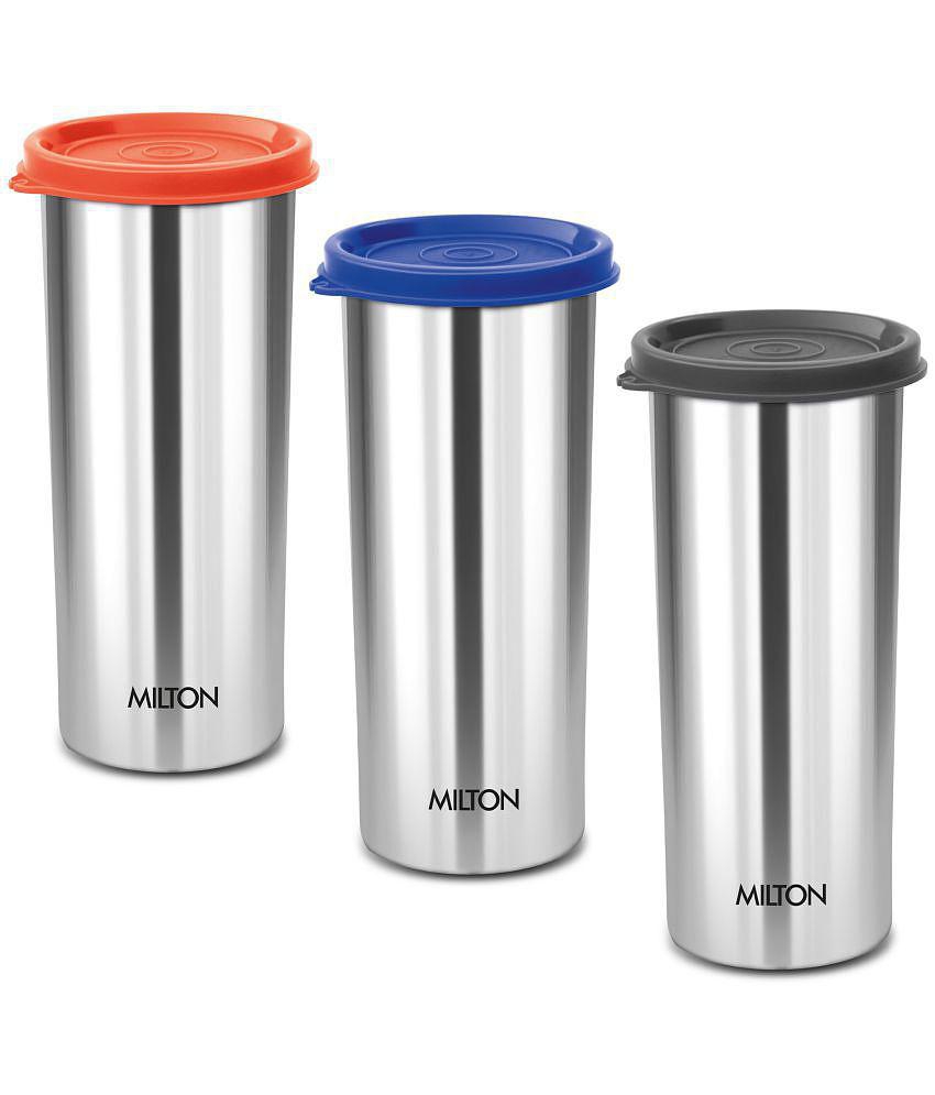 Milton Stainless Steel Tumbler with Lid Set of 3, 530 ml Each, Assorted (Lid Color May Vary) | Office | Gym | Yoga | Home | Kitchen | Hiking | Treking | Travel Tumbler - Assorted