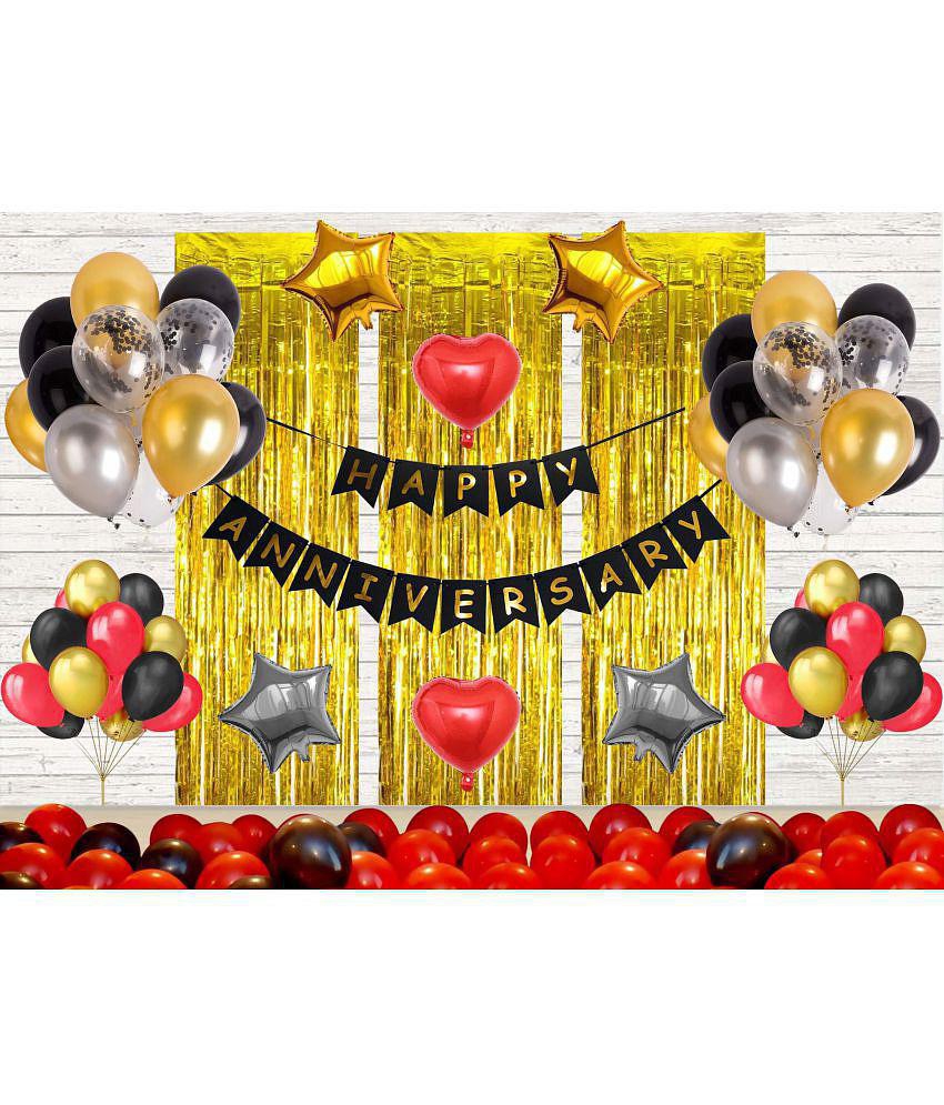 Party Propz Happy Anniversary Decorations Items For Home-70Pcs Round Foil Balloon with Latex and Confetti Baloons for Wedding / Anniversary Party Decoration for Husband Or Wife/Marriage Deco