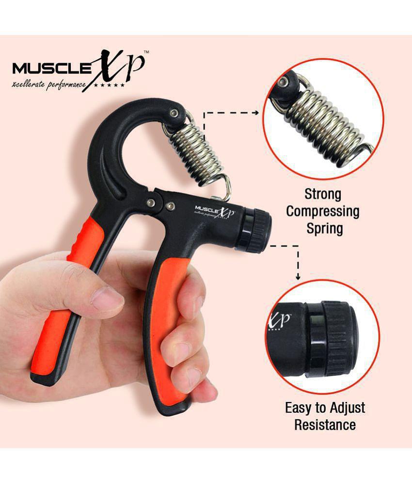 MuscleXP DrFitness+ Hand Grip Exerciser / Strengthener| Strong Compression Spring, Adjustable Hand Grip, Wrist & Hand Grip Strength Workout - Multi Color