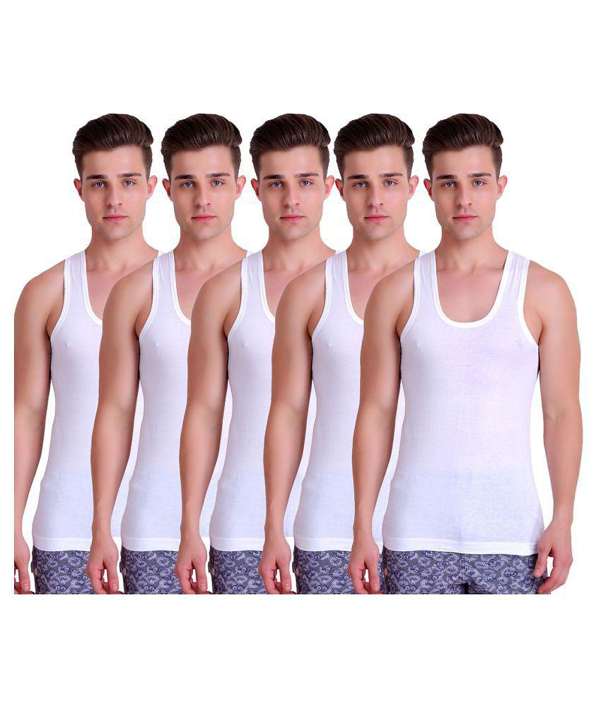 TT White Sleeveless Vests Pack Of 5 - 85