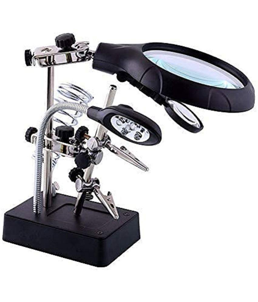 Rangwell 3.5X 12X10x Helping Hand Magnifier Magnifying Glasses Eye Gauge Lens Soldering Aid with LED Light Soldering Stand