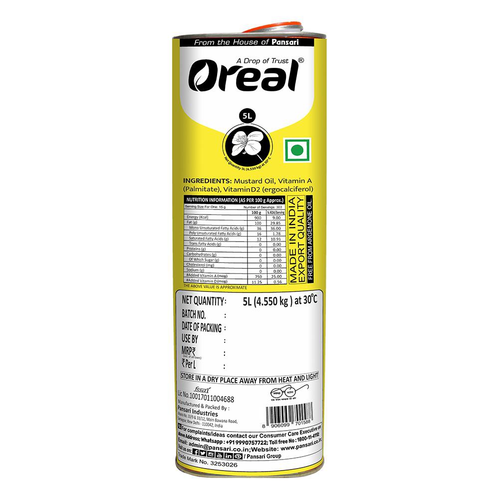 OREAL YELLOW MUSTARD OIL 5 LTR