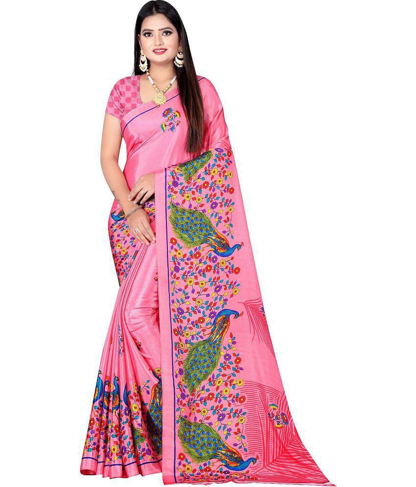 LEELAVATI - Pink Crepe Saree With Blouse Piece ( Pack of 1 ) - Pink