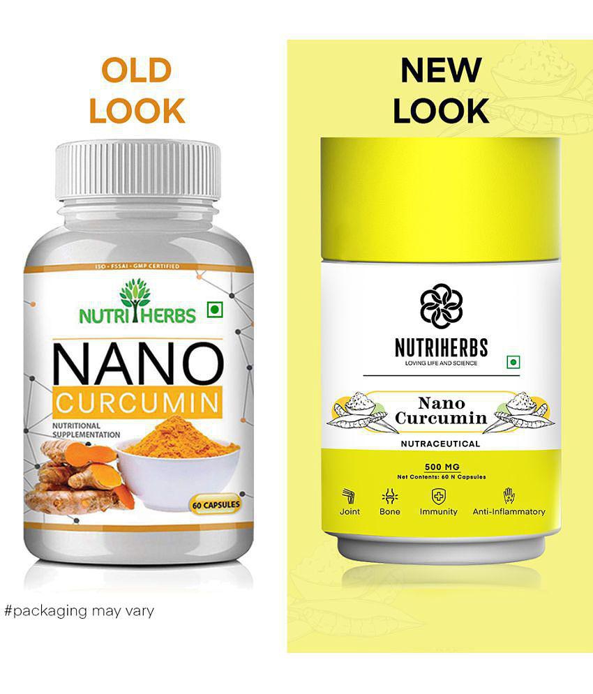 Nutriherbs Nano Curcumin Extract 500 mg 100% Natural Turmeric Extract - 60 Capsules | Powerful Anti-inflammatory, Antioxidant | Pain Reliever For Men and Women