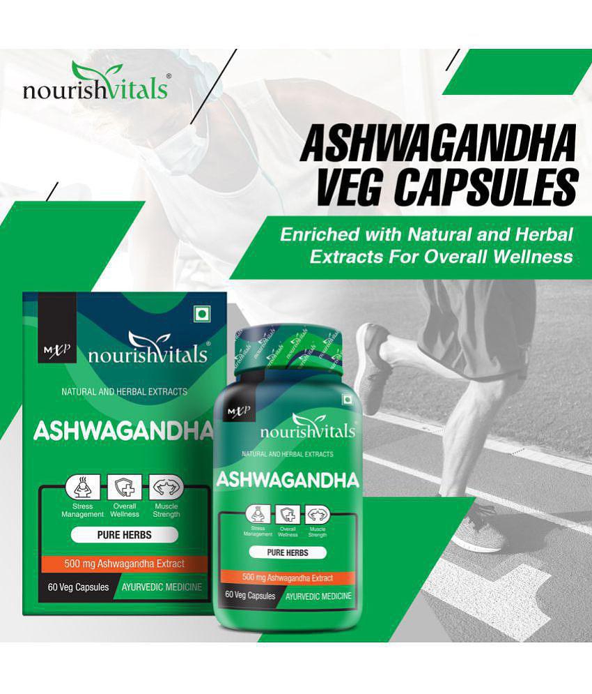 NourishVitals Ashwagandha Pure Herbs, 500 mg Ashwagandha Extract, 60 Veg Capsules (Pack Of 2)