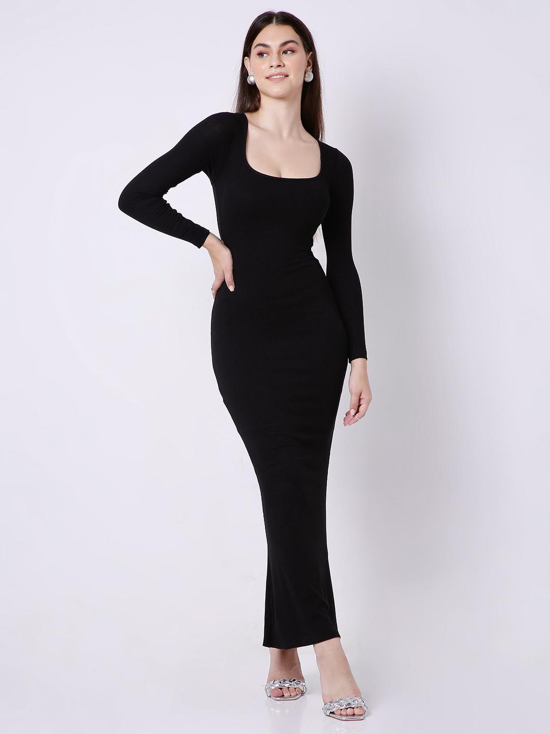 Built in Bra And Shapewear Black Full Sleeves Dress