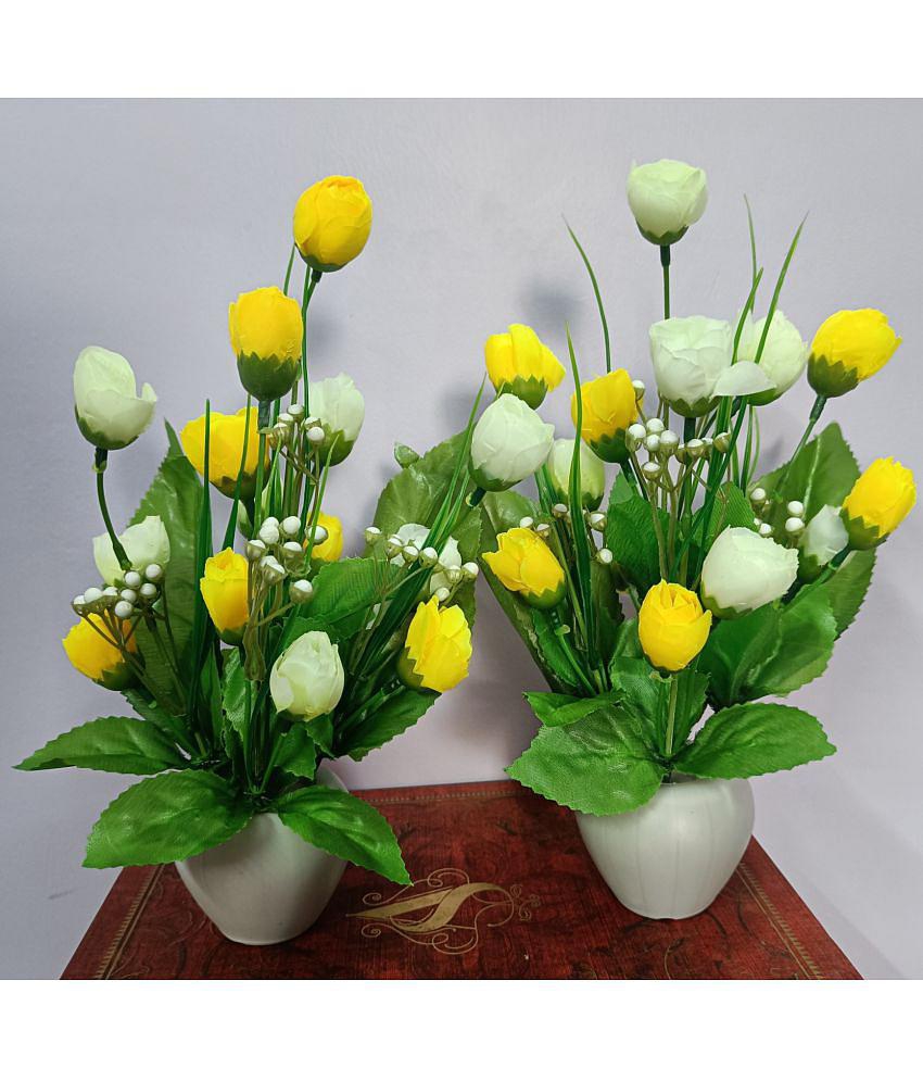 BAARIG - Yellow Rose Artificial Flower ( Pack of 2 )