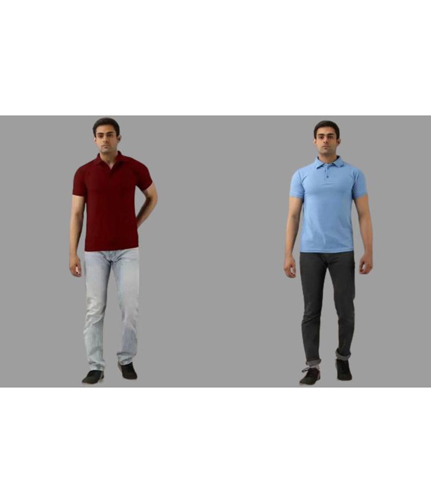 SKYRISE - Multicolor Cotton Blend Slim Fit Men's Polo T Shirt ( Pack of 2 ) - None