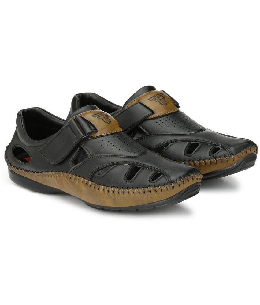 Sophisticated Women Fashion Victim Black Faux Leather Sandals - None 2025 at ShopCircuit | ONDC