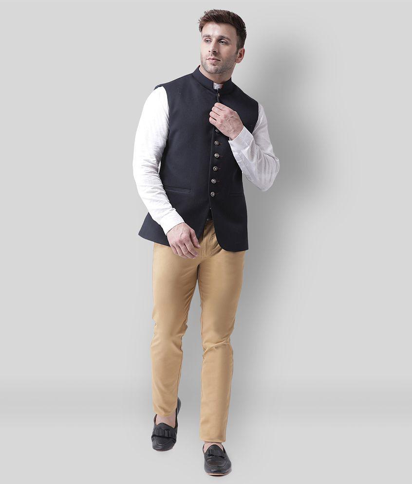 Hangup Navy Cotton Blend Nehru Jacket - None