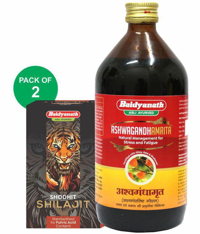 Baidyanath Shodhit Shilajit 30 Caps + Ashwagandhaamrita (450 ml) - (Pack Of 2)