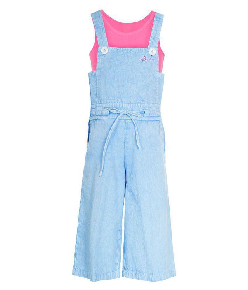 Naughty Ninos - Blue Cotton Girls Dungarees ( Pack of 1 ) - None