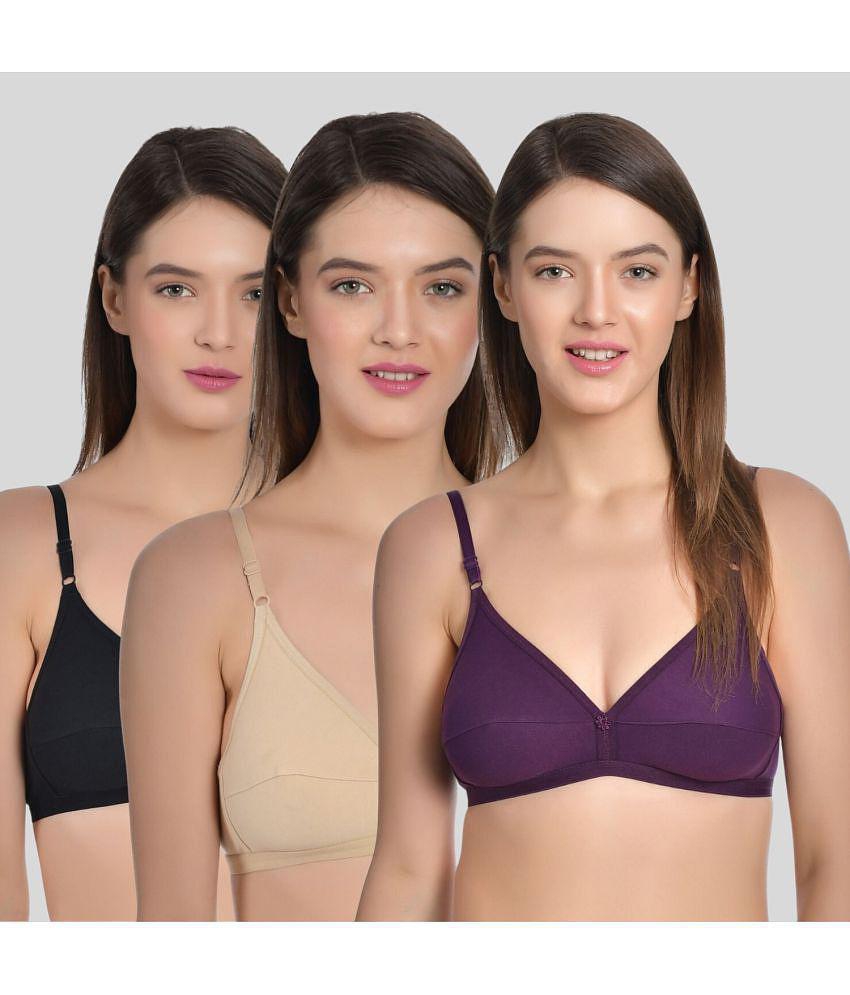 AIMLY - Beige Cotton Non Padded Women's Everyday Bra ( Pack of 3 ) - None