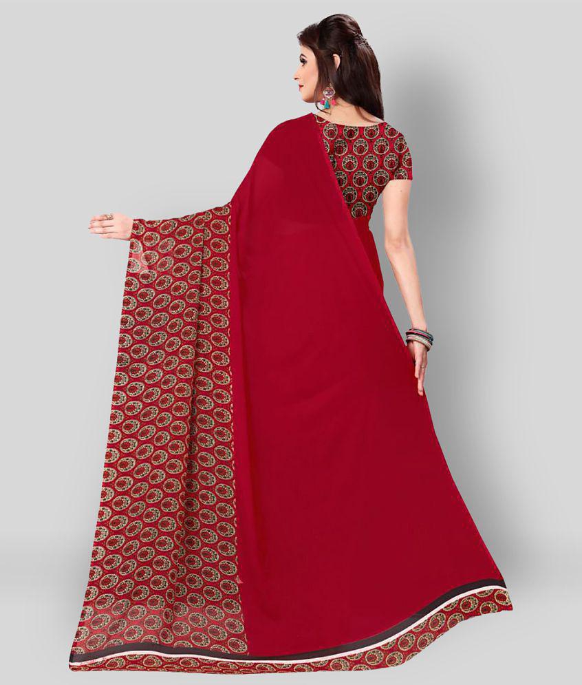 Anand Sarees - Red Georgette Saree With Blouse Piece (Pack of 1)