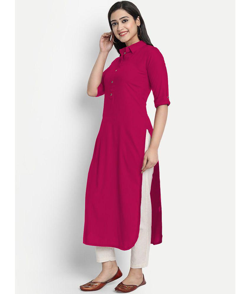 Elegant Women CARTSHOPY - Pink Rayon Women's Straight Kurti ( Pack of 1 ) - None 2025 at ShopCir