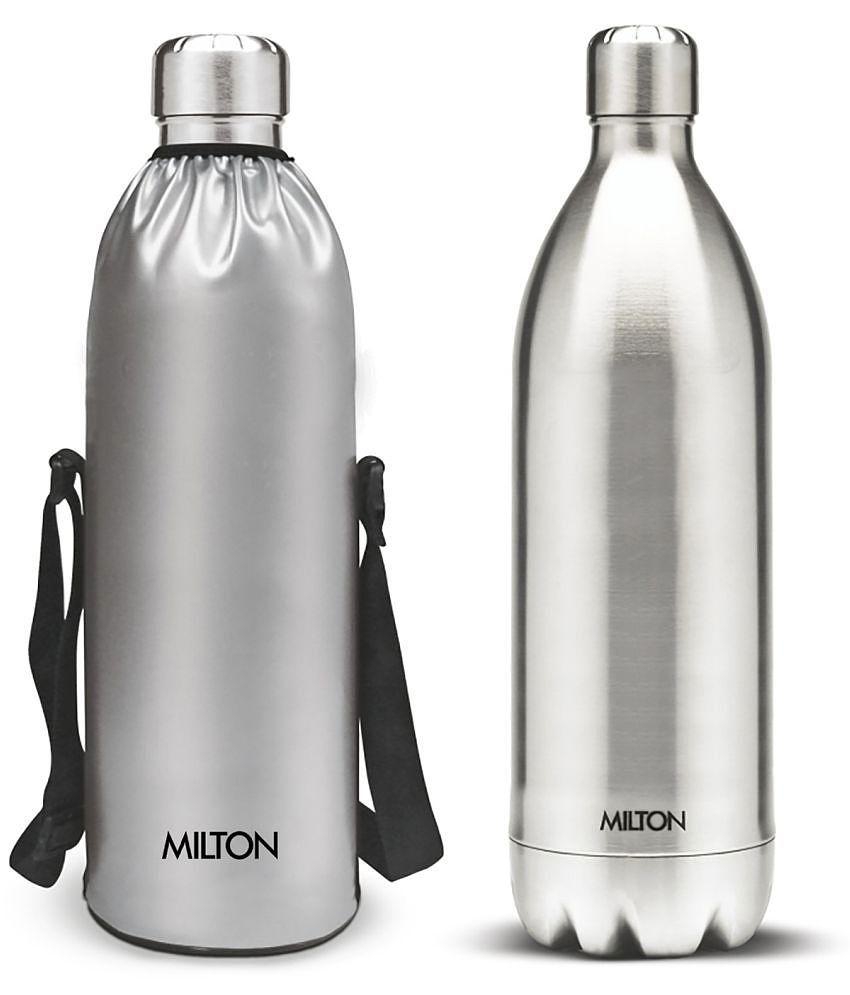 Milton Duo DLX 1500 Thermosteel 24 Hours Hot and Cold Water Bottle with Bag, 1500 ml, Silver - Silver