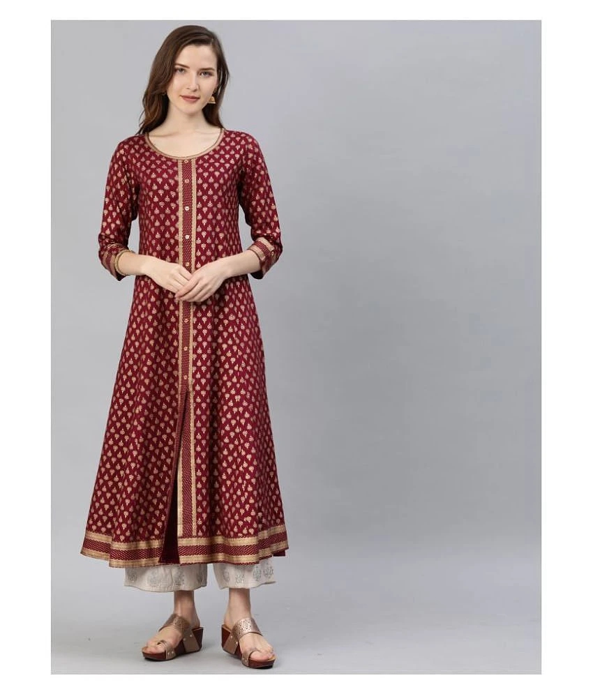 Buy Online Plo Yash Gallery - Maroon Rayon Womens Flared Kurti ( Pack of 1 ) - XL