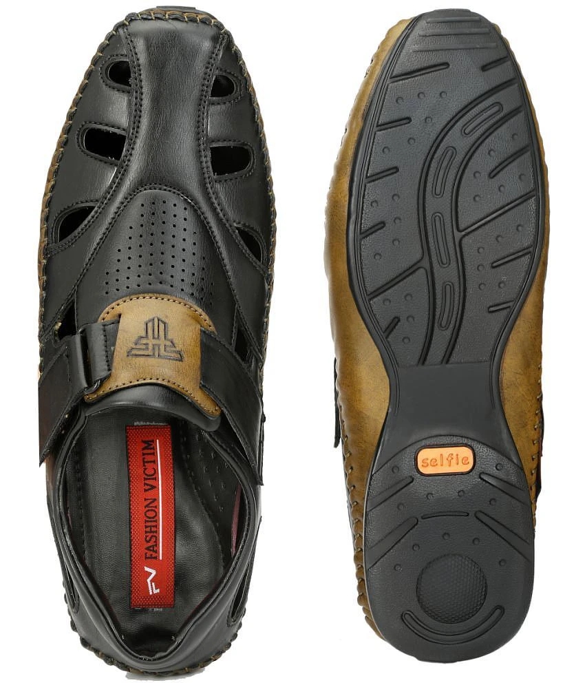 Sophisticated Women Fashion Victim Black Faux Leather Sandals - None 2025 at ShopCircuit | ONDC