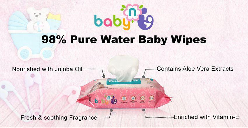 Babynu 98% Pure water wipes (80 wipes/pack) (Pack of 8)