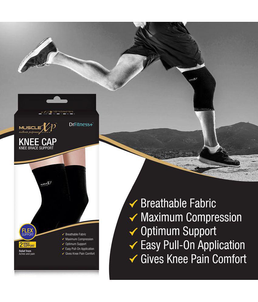 MuscleXP DrFitness+ Knee Cap & Brace Knee Compression Support For Men & Women, Gym, Cycling, Running and  Exercise, Knee Brace Joint Pain Relief (Medium) - Black